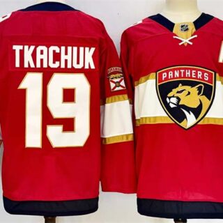 Men's Florida Panthers #19 Matthew Tkachuk Red 2024-25 Home With A Patch Stitched Hockey Jersey