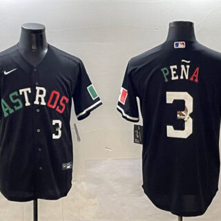 Men's Houston Astros #3 Jeremy Pena Black Mexico With World Serise Champions Patch Cool Base Stitched Baseball Jersey