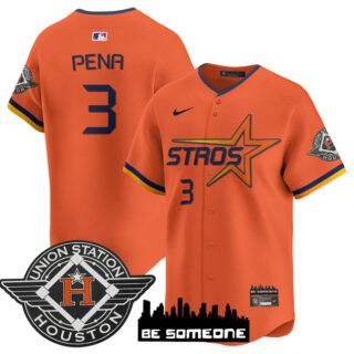 Men's Houston Astros #3 Jeremy Pena Orange 2025 City Connect Limited Stitched Baseball Jersey