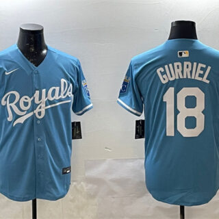 Men's Kansas City Royals #18 Yuli Gurriel Blue Cool Base Stitched Baseball Jersey