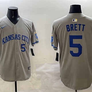 Men's Kansas City Royals #5 George Brett Grey 2024 Away Limited Stitched Baseball Jersey