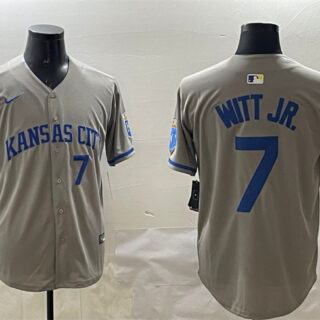 Men's Kansas City Royals #7 Bobby Witt Jr. Grey 2024 Away Limited Stitched Baseball Jersey
