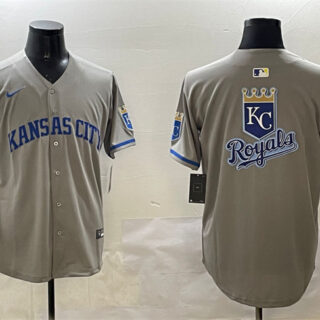 Men's Kansas City Royals Team Big Logo Grey 2024 Away Limited Stitched Baseball Jersey