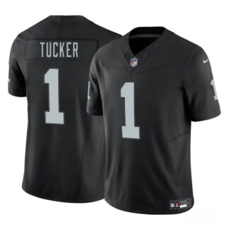 Men's Las Vegas Raiders #1 Tre Tucker Black 2025 F.U.S.E. Vapor Stitched Football Jersey