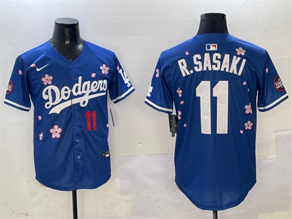 Men's Los Angeles Dodgers #11 Roki Sasaki Royal 2025 Tokyo Series Limited Stitched Baseball Jersey