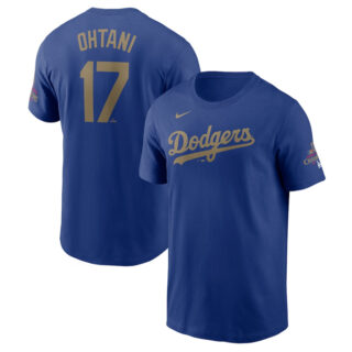 Men's Los Angeles Dodgers #17 Shohei Ohtani Royal 2025 Gold Collection Name & Number T-Shirt