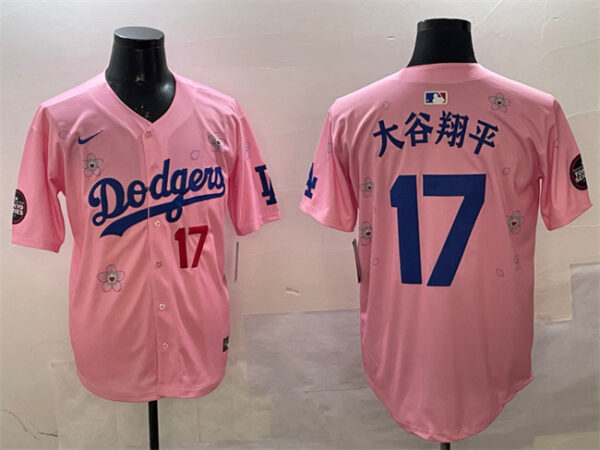 Men's Los Angeles Dodgers #17 Shohei Ohtani Pink 2025 Tokyo Series Limited Stitched Baseball Jersey