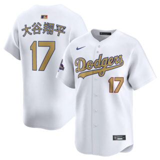 Men's Los Angeles Dodgers #17 Shohei Ohtani White 2025 Gold Collection Limited Stitched Baseball Jersey
