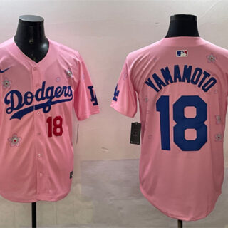 Men's Los Angeles Dodgers #18 Yoshinobu Yamamoto Pink 2025 Tokyo Series Limited Stitched Baseball Jersey