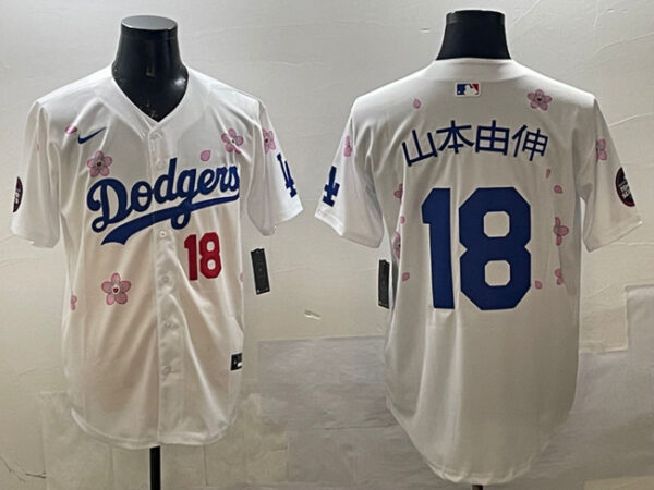 Men's Los Angeles Dodgers #18 Yamamoto White 2025 Tokyo Series Limited Stitched Baseball Jersey
