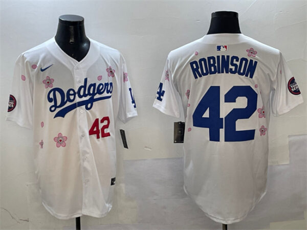 Men's Los Angeles Dodgers #42 Jackie Robinson White 2025 Tokyo Series Limited Stitched Baseball Jersey