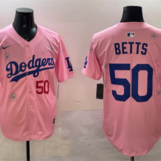 Men's Los Angeles Dodgers #50 Mookie Betts Pink 2025 Tokyo Series Limited Stitched Baseball Jersey