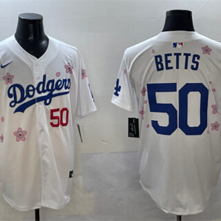 Men's Los Angeles Dodgers #50 Mookie Betts White 2025 Tokyo Series Limited Stitched Baseball Jersey