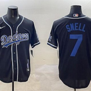 Men's Los Angeles Dodgers #7 Blake Snell Black 2024 World Series Champions Cool Base Stitched Baseball Jerseys