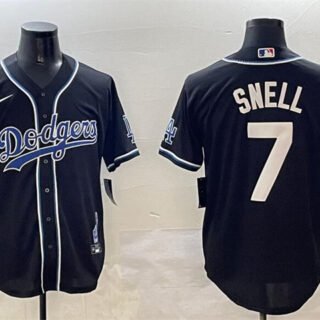 Men's Los Angeles Dodgers #7 Blake Snell Black 2024 World Series Champions Cool Base Stitched Baseball Jersey