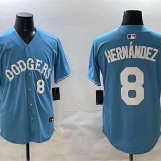 Men's Los Angeles Dodgers #8 Enrique Hernandez Light Blue Limited Stitched Baseball Jersey