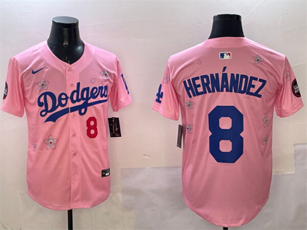 Men's Los Angeles Dodgers #8 Enrique Hernandez Pink 2025 Tokyo Series Limited Stitched Baseball Jersey
