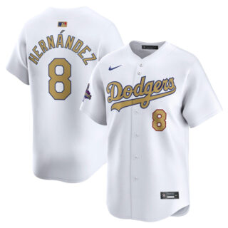 Men's Los Angeles Dodgers #8 Enrique Hernandez White 2025 Gold Collection Limited Stitched Baseball Jersey