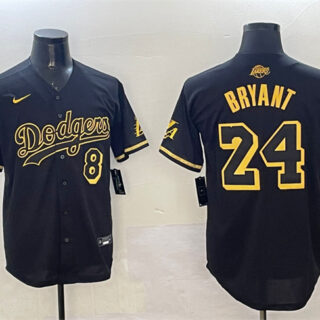 Men's Los Angeles Dodgers Front #8 Back #24 Kobe Bryant Black Gold Stitched Jersey