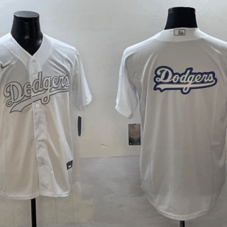 Men's Los Angeles Dodgers Team Big Logo White Cool Base Stitched Baseball Jersey