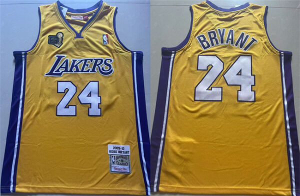 Men's Los Angeles Lakers #24 Kobe Bryant Yellow 2009-10 Stitched Basketball Jersey
