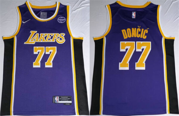 Men's Los Angeles Lakers #77 Luka Doncic Puple 2024 25 Stitched Basketball Jersey