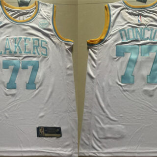Men's Los Angeles Lakers #77 Luka Doncic White 2025 Classic Edition Stitched Basketball Jersey