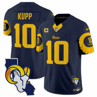 Men's Los Angeles Rams #10 Cooper Kupp Navy 2025 4-Star C Patch F.U.S.E. V2 Limited Stitched Football Jersey