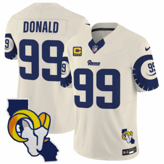 Men's Los Angeles Rams #99 Aaron Donald Bone 2025 4-Star C Patch F.U.S.E. V2 Limited Stitched Football Jersey