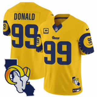 Men's Los Angeles Rams #99 Aaron Donald Gold 2025 4-Star C Patch F.U.S.E. V2 Limited Stitched Football Jersey