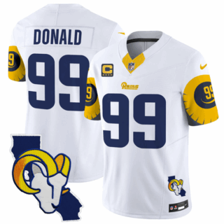 Men's Los Angeles Rams #99 Aaron Donald White 2025 4-Star C Patch F.U.S.E. V2 Limited Stitched Football Jersey