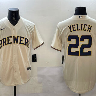 Men's Milwaukee Brewers #22 Christian Yelich Cream Cool Base Stitched Jersey