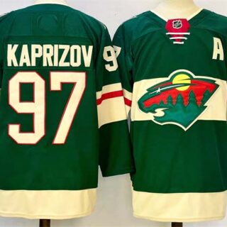 Men's Minnesota Wild #97 Kirill Kaprizov Green 2024-25 With Patch Home Stitched Hockey Jersey