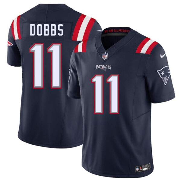 Men's New England Patriots #11 Joshua Dobbs Navy 2025 F.U.S.E. Vapor Limited Stitched Football Jersey