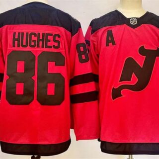 Men's New Jersey Devils #86 Jack Hughes Red 2024-25 With A Patch Stitched Hockey Jersey