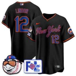 Men's New York Mets #12 Francisco Lindor Black 2025 Spring Training Stitched Baseball Jersey
