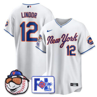 Men's New York Mets #12 Francisco Lindor White 2025 Spring Training Stitched Baseball Jersey