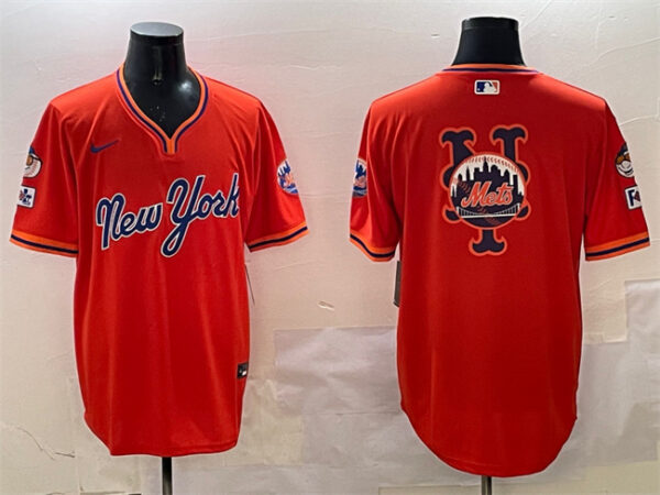 Men's New York Mets Team Big Logo Orange 2025 Spring Training Stitched Baseball Jersey