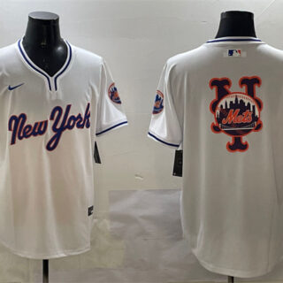 Men's New York Mets Team Big Logo White 2025 Spring Training Stitched Baseball Jersey