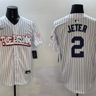 Men's New York Yankees #2 Derek Jeter White Bronx Graffiti Vapor Limited Stitched Baseball Jersey
