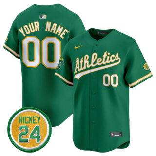 Men's Oakland Athletics Active Player Custom Green 2024 Limited With Rickey Henderson Patch Stitched Jersey