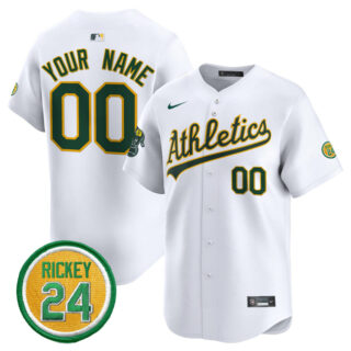 Men's Oakland Athletics Active Player Custom White 2024 Home Limited With Rickey Henderson Patch Stitched Jersey