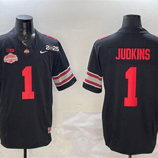 Men's Ohio State Buckeyes #1 Quinshon Judkins Black 2025 CFP Final With National Champions Patch F.U.S.E. Vapor Limited Stitched Football Jersey
