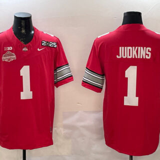Men's Ohio State Buckeyes #1 Quinshon Judkins Red 2025 CFP Final With National Champions Patch F.U.S.E. Vapor Limited Stitched Football Jersey