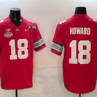 Men's Ohio State Buckeyes #18 Will Howard Red 2025 CFP Final With National Champions Patch F.U.S.E. Vapor Limited Stitched Football Jersey