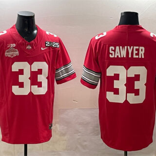 Men's Ohio State Buckeyes #33 Jack Sawyer Red 2025 CFP Final With National Champions Patch F.U.S.E. Vapor Limited Stitched Football Jersey
