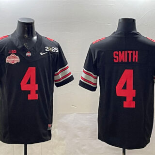 Men's Ohio State Buckeyes #4 Jeremiah Smith Black 2025 CFP Final With National Champions Patch F.U.S.E. Vapor Limited Stitched Football Jersey