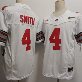 Men's Ohio State Buckeyes #4 Jeremiah Smith White 2025 Gold Logo F.U.S.E. Vapor Limited Stitched Football Jersey