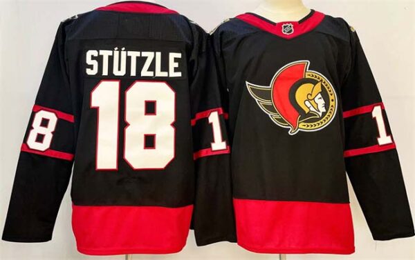Men's Ottawa Senators #18 Tim Stutzle Black 2024-25 Home Stitched Hockey Jersey