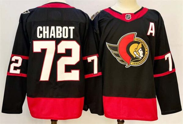 Men's Ottawa Senators #72 Thomas Chabot Black 2024-25 With C Patch Home Stitched Jersey